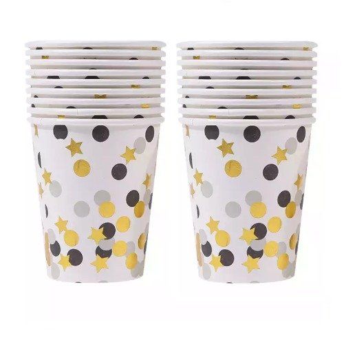 6 Vasos Confeti Negro/Oro