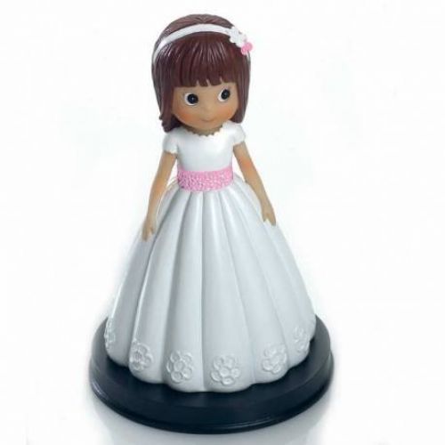 figura tarta comunion nina fajin rosa