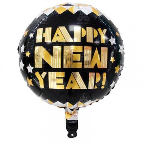 globo happy new year redondo negro mylar