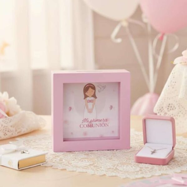 Hucha de madera rosa para niña regalo de comunión