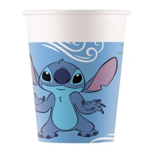 Vasos de papel Stitch y Ángel Disney 200 ml pack de 8 para fiestas infantiles